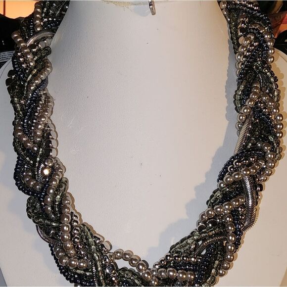 Priemier Designs Rhodium Elegant Multicolor Braided Necklace NWOT 15"+4" - Picture 5 of 5
